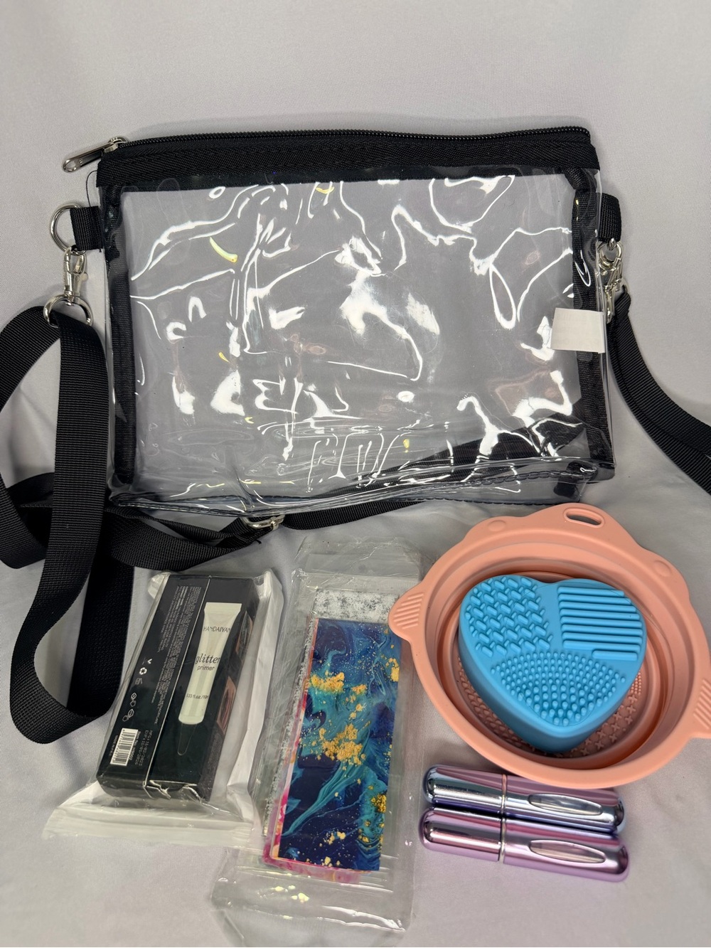 Clear Crossbody Bag with Black Trim - Transparent Travel Pouch